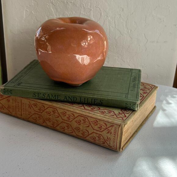 Studio Art Pottery Red Apple Paperweight Glossy Finish Pottery Art Handmade - Picture 4 of 14